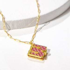 Secret Diary Book Locket (Magenta) - Gold